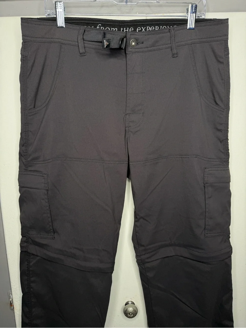 Prana Pants Mens 34x30 Gray Stretch Zion Belted Cargo Lightweight Nylon Hike